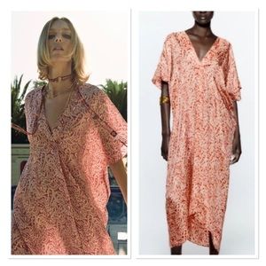 BNWT Zara terracotta printed tunic kaftan dress XS